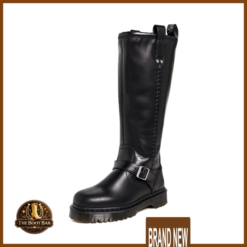 Knee High Biker Boots Distressed Leather Vintage Sole Y2k Retro Chic